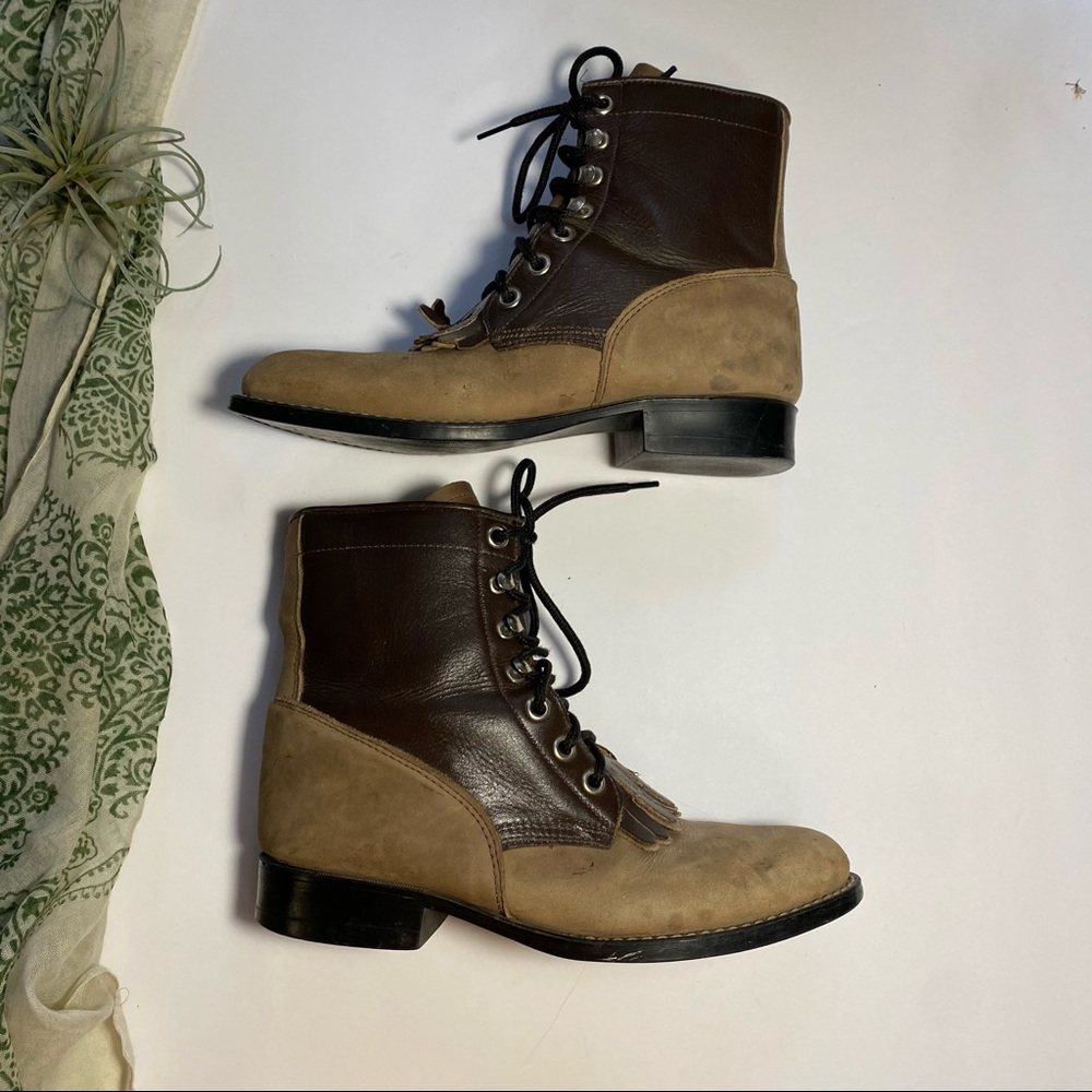 Vtg Jama Ankle Saddle Shoe Ankle Boots Granny Fringe Lace Size 5 1/2